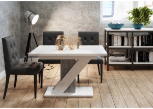 Meva Magasfényű fehér / beton Étkezőasztal
